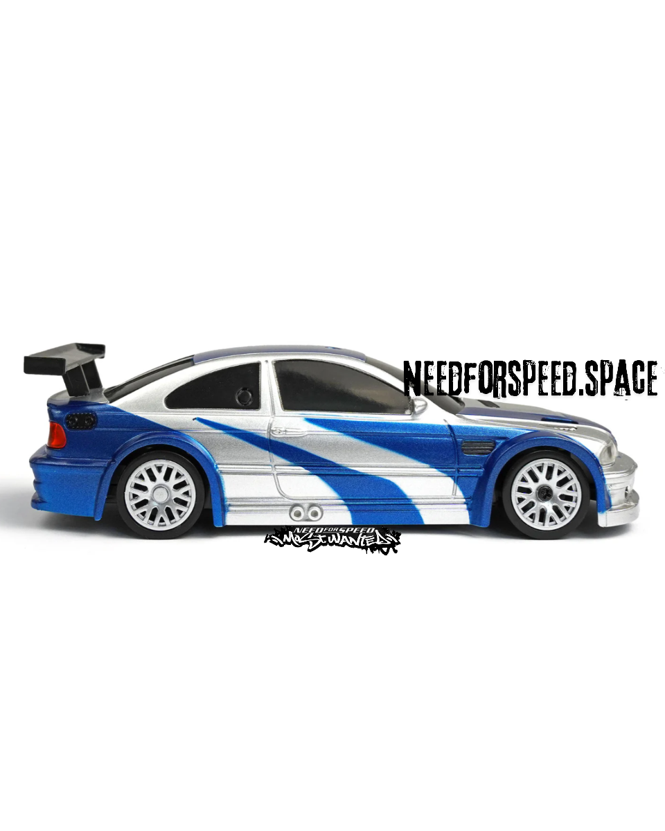 Rear view of BMW M3 E46 GTR RC drift car with detailed body design