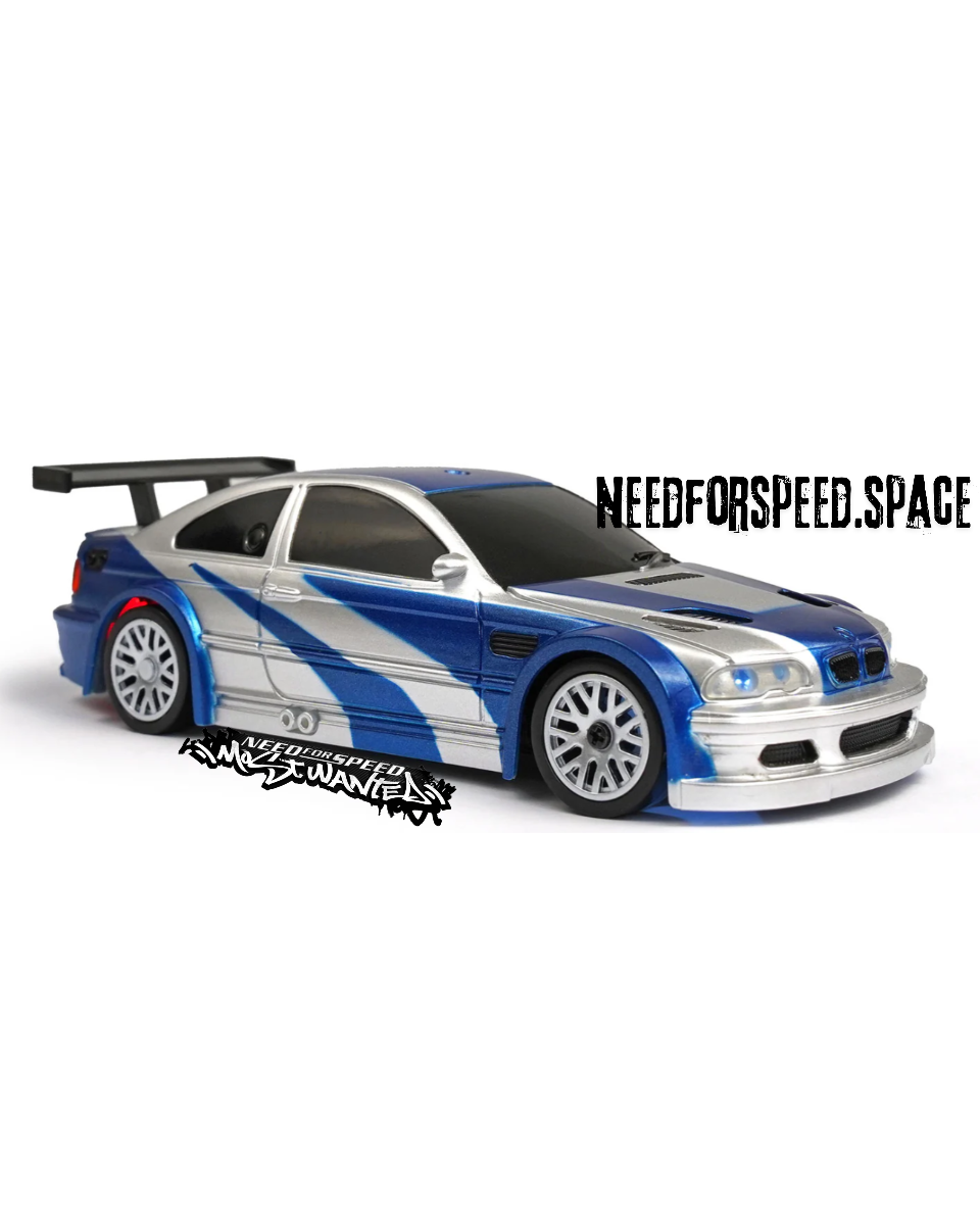 BMW M3 E46 GTR RC drift car glowing LED lights in low light